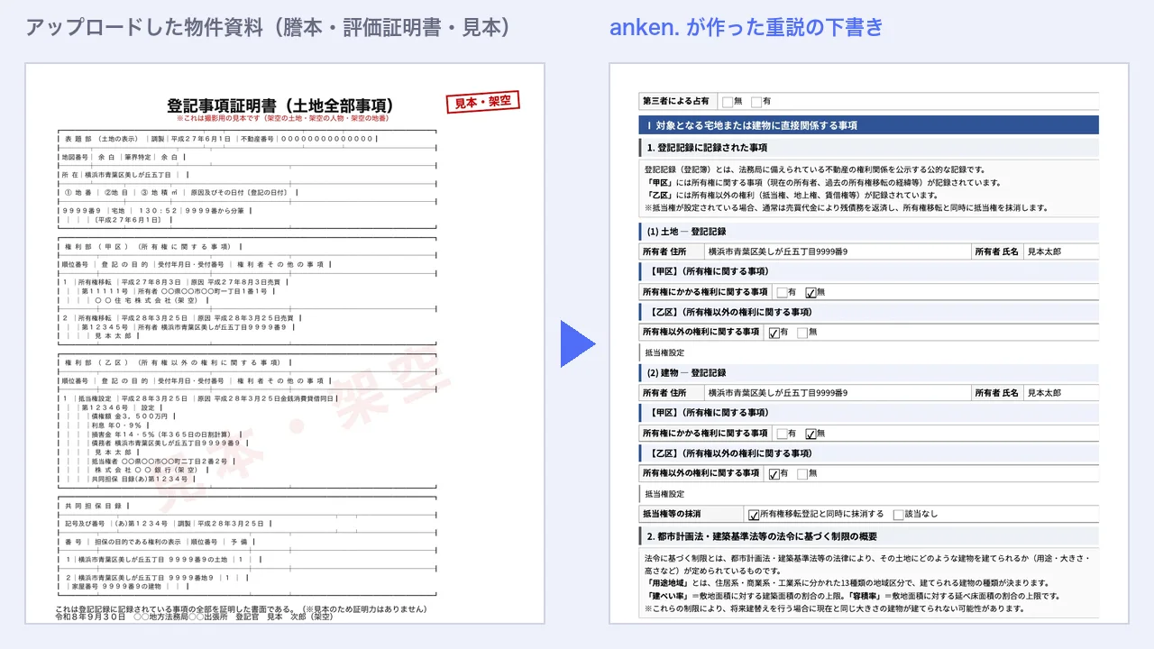 重説の作り方(アップロードした謄本から下書きを作る)